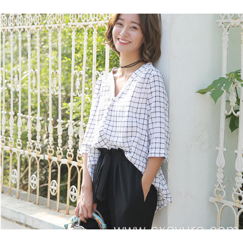 Women`S T-Shirt New black and white plaid shirt women Supplier